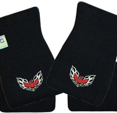 ACC Mats Compatible with Pontiac Firebird Black 4 Pc Floor Mat Set with Firebird Logo on Fronts (1967 68 69 70 71 72 73)