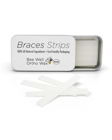 Bee Well Orthodontic Wax for Braces Strips | 100% All Natural Beeswax Braces Wax | Protects & Relieves Irritation from Brackets & Wires | 1 Recyclable Tin with 24 Strips | Braces Kit Essential