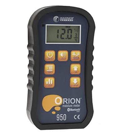 Orion® 950 Pinless Wood Moisture Meter by Wagner Meters I Accurate, Non-Damaging, Dual Depth Lumber Moisture Measurement, Bluetooth, Auto EMC, GPP/GPK & Dew Point Calculations (Standard Calibrator)