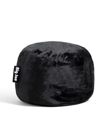 Big Joe Fuf Small Foam Filled Bean Bag Chair, Black Plush, Soft Polyester, 2 feet
