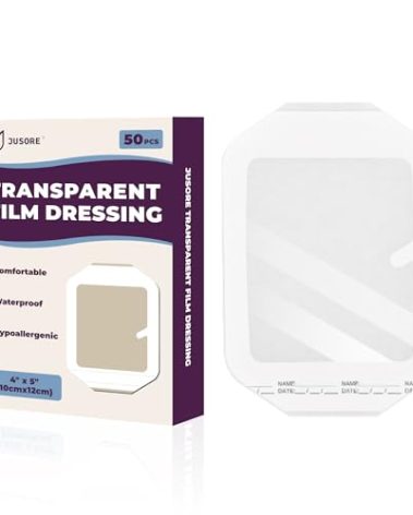 JUSORE Transparent Film Dressing - FSA-HSA, 4"x 5", 50 Packs, Flexible & Breathable Adhesive Protection for Wound Care, Post Surgical Shower, IV Shield, Tattoo Aftercare Bandage