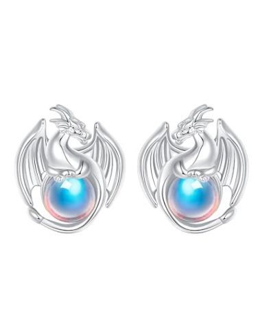 LUXILLA Cute Dragon Stud Earrings 925 Sterling Silver Earrings with Sparkling Cubic Zirconia Cute Charm Stud Ear Jewelry for Women's Birthday Gifts