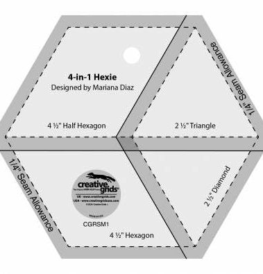 Creative Grids 4-in-1 Hexie Quilt Ruler – CGRSM1 – Made in USA, 4-1/2in x 5-1/4in, Non-Slip Grip Acrylic Quilting, Sewing, Crafting, Patchwork Ruler & Template