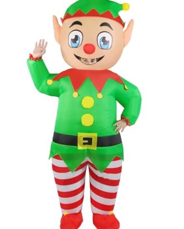 Kofero Christmas Elf Inflatable Costume for Adult Men Women Xmas Funny Blow Up Full Body Costumes Halloween Holiday Party Outfit Suit