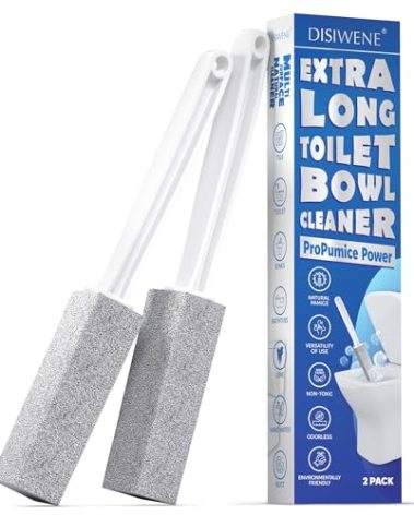 DISIWENE Pumice Cleaning Stone with Handle Toilet Bowl Cleaner Hard Water Ring Remover for Bath/Pool/Kitchen/Household Cleaning (2, 2 Pack with Extra Long Handle)
