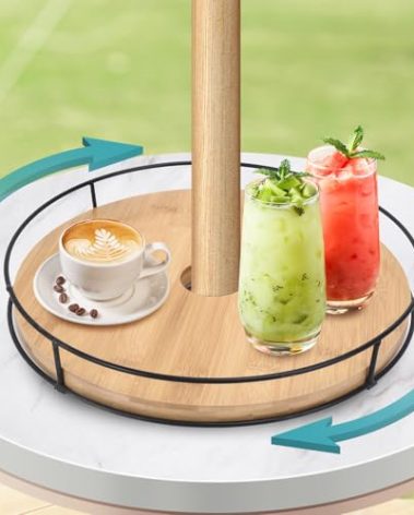 12" Lazy Susan with Umbrella Hole for Outdoor Patio Table - 360° Rotation Iron Turntable Organizer for Beach Umbrellas Patio Garden Swimming Pool