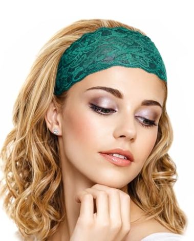 ShariRose Lace Headband for Women - Vintage Floral Stretch Hairband, Makeup Hairband, Handmade Quality Accessory (Cyan Blue Green)