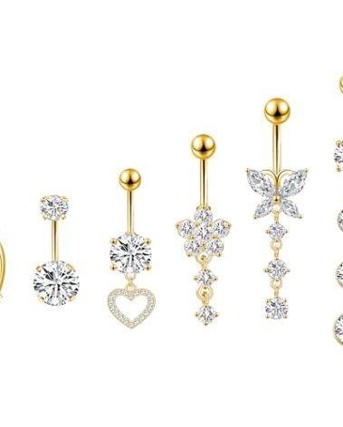 LEE&RO Gold Belly Button Ring Dangle Belly Piercing Surgical Steel Belly Rings 14G Belly Piercing Jewelry Cute Navel Ring