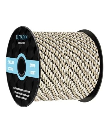 LUYADIN Paracord 240lb - Diameter 2mm Micro Utility Cord -3 Strand Parachute Spool Cord - 100ft 200ft,Paracord for Camping,Hiking,Fishing,Outdoor and DIY