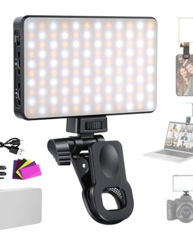 NEEWER Basics LED Selfie Phone Light, Rechargeable 2500-9000K Clip On Fill Light, Color Films/Diffuser/3000mAh, CRI95+ Dimmable Video Conference Lighting for iPhone Camera Laptop Zoom Call, BL120B