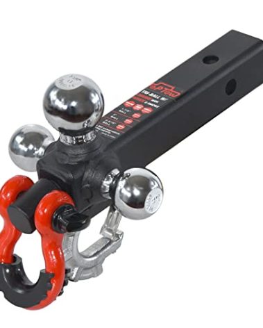 TOPTOW Trailer Hitch Tri-Ball Hitch Mount with Chrome 1-7/8-in, 2-in, 2-5/16-in Tow Balls, 3/4-in Tow Shackle and Tow Hook, Fit for 2 inch Trailer Hitch Receiver