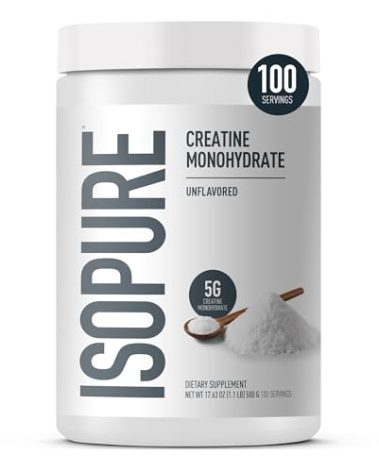 Isopure 100% Pure Creatine Monohydrate Powder, Sugar Free, Unflavored, 5g Creatine Monohydrate Per Serving, 1.1 Lbs, 100 Servings (Packaging May Vary)
