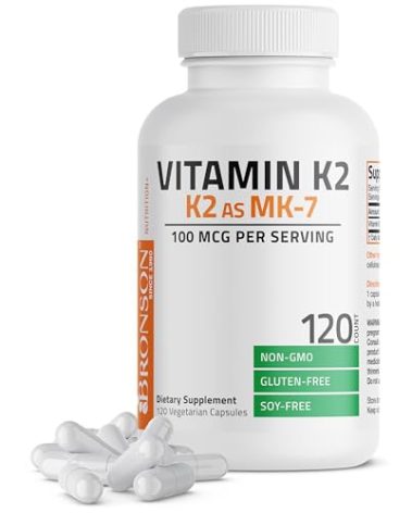 Bronson Vitamin K2 as MK-7 Menaquinone 100 mcg Non-GMO, 120 Capsules