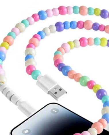 COZYEXPR for iPhone Charger Cord 3.3ft Cute Beaded USB Charging Cable 66W High Speed Transfer Cord USB A to iPad Cable Compatible with iPhone 14/13/12 Pro Max/11/XS MAX/XR/XS/X/8