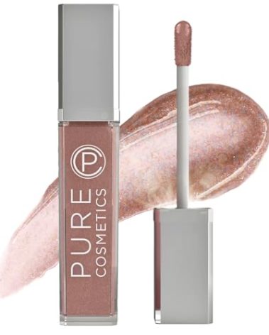 Pure Illumination Light-Up Lip Gloss with LED-Lit Applicator Brush + Side Mirror, Non-Sticky, Moisturizing Hydrating Lip Glosses with Lanolin, Jojoba Oil, & Vitamin E, Cosmic Latte