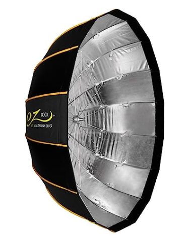Glow EZ Lock 42" Collapsible Silver Beauty Dish Softbox w/Bowens Mount Speedring and Deflection Disk, 16 Ribbed Design Soft Box w/Silver Interior for Perfect Lighting and Beauty Dish Photogra
