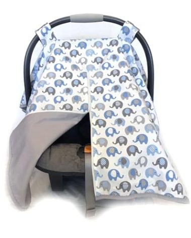 Vera Elephant 100% Breathable Cotton Baby Car Seat Cover (Blue Grey)
