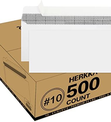 #10 Security Self-Seal Envelopes, No.10 Windowless Bussiness Envelopes, Security Tinted with Printer Friendly Design - Size 4-1/8 x 9-1/2 Inch - White - 24 LB - 500 Pack