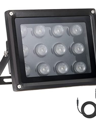 Univivi Infrared Illuminator, 850nm 12 LEDs 90 Degree Wide Angle IR Illuminator for Night Vision, Waterproof LED Infrared Light for CCTV Security Camera, with Power Adapter, Black