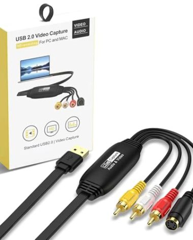 VHS to Digital Converter 1080P,USB Video Capture Card Device,RCA to USB,Video Converter for VHS VCR Hi8 Mini DV to Digital,for Tape Player Camcorder PC TV DVD Mac OS Windows