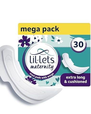 Lil-Lets Extra Long Postpartum Maxi Pads with Wings – 30 Pack Bundle for Post-Natal Bleeding & Heavy Flow – Postpartum Essentials - Extra Absorbent, Soft & Cushioned Maternity Towels, Fragrance-Free