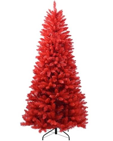 Kadunmina 5ft Artificial Red Christmas Tree for Home,Office and Party Decoration,Premium Hinged Spruce Red Halloween Xmas Tree with 624 Branch Tips Easy to Assemble Includes Metal Foldable Stand