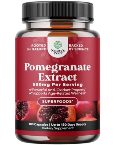 Advanced Antioxidant Superfood Pomegranate Supplement - Natural Pomegranate Extract Polyphenols Supplement for Heart Health and Joint Support - Reds Superfood Powder Capsules for Men and Women 180ct