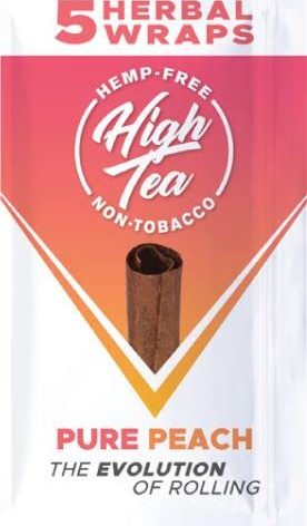 High Tea Non Tobacco All Natural Herbal Smoking Wraps - Pure Peach - 25 Self Rolling Wraps, Made from Tea Leaves