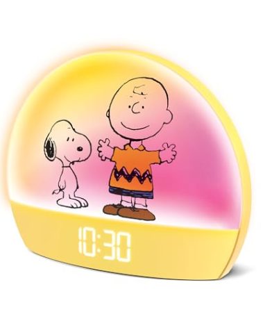 Peanuts Snoopy Sunrise Alarm Clock – Vibrant Snoopy Edition with Multicolor Lights, USB Charging, LED Display, Gentle Wake-Up Simulation, and Handy Snooze Function, Yellow