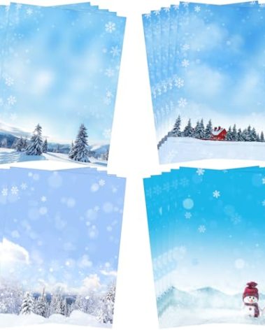 Feifeiya 200 Sheets Winter Stationary Paper 8.5 x 11'' Snowflake Printer Double Sided Letter Paper Writing Holiday Letterhead for Notes Greeting Cards Invitations Office Printing(Snow)
