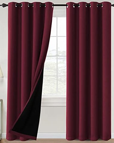 H.VERSAILTEX 100% Blackout Curtains for Bedroom Thermal Insulated Blackout Curtains 84 inch Length Full Light Blocking Curtains for Living Room with Black Liner 2 Panels Set, Burgundy