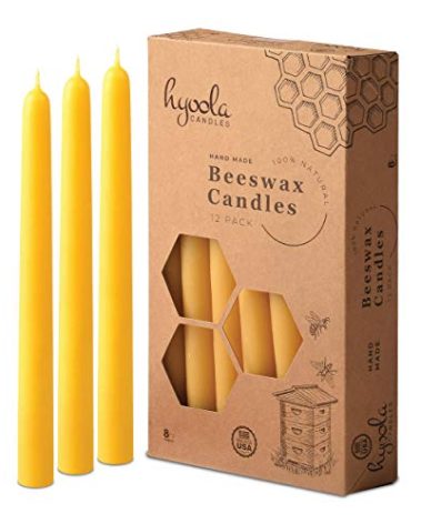 Hyoola 8.5 Inch Beeswax Taper Candles - 12 Pack - Handmade, All Natural, 100% Pure Unscented Bee Wax Candle - Tall, Decorative, Golden Yellow - 8 Hour Burn Time