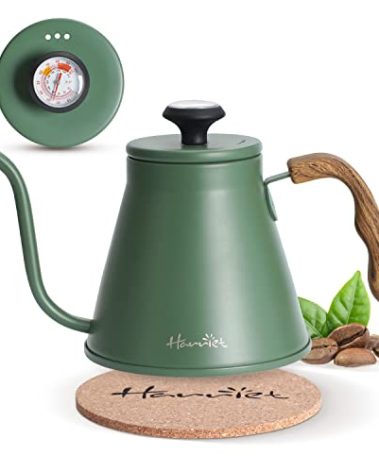Harriet Gooseneck Kettle with Thermometer for Pour Over Coffee and Tea, 37 fl oz, Stainless Steel, Durable 3-Layer Base, Ideal Spout for Precision Pouring, Compatible with all Stove Tops, Green