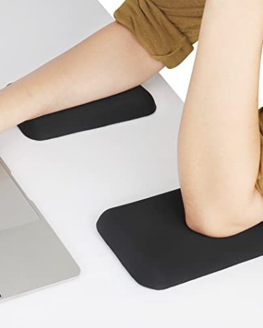 Leolee Elbow Rest Pads for Desk, Black Ergonomic Arm Rest Pads with Memory Foam & Non-Slip Base, Armrest Cushion Support Pad Relieve Elbow and Wrist Pain for Computer, Office, 2 Packs