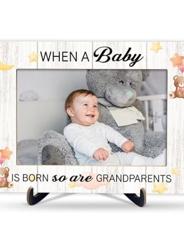 MVZX New Grandparents Picture Frame, When A Baby Is Born So Are Grandparents Wooden Photo Frame With Stand, Pregnancy Announcement Gifts For Grandpa Grandma, Grandparents Gifts From Grandchild, A29