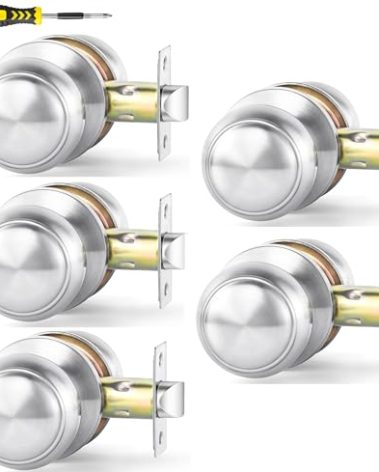 Lanwandeng 5 Pack Passage Door Knobs, Satin Nickel Interior Keyless Round Door Knobs Hall/Closet Handles