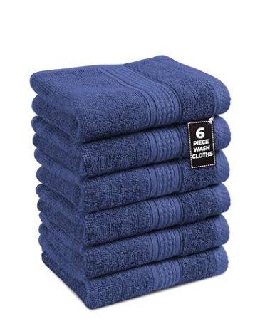 LANE LINEN Washcloths Pack of 6 - Spa & Salon Quality - 100% Ring Spun Cotton Face Cloths - Soft & Ultra Absorbent Wash Cloth Set for Body, Beauty, Home, Gym - Fingertip Towels - 13"x13", Navy Blue