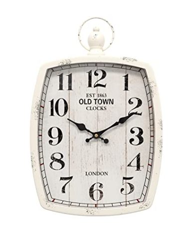 Menterry Large Retro Rectangle Wall Clock, White Antique Vintage Style, Battery Operated Silent Decor Wall Clocks for Living Room,Farmhouse,Kitchen,Office (15.5" H x 10.2" W)
