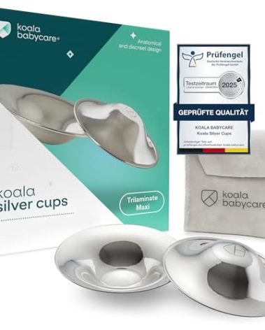 Koala Babycare The Original Silver Nursing Cups - Nipple Shields for Breastfeeding Newborn - Breastfeeding Essentials - Protect and Soothe - Tri-Laminate Silver - Maxi Size