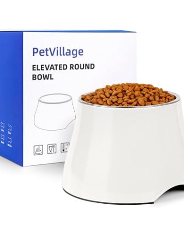 Petvillage Dog Bowls,Cone Friendly Non Slip Single Dog Bowl with Stainless Steel Inner, Raised Bowls for Small and Medium Dogs Spaniel Dogs Long Ear, High Capacity, L/3 Cups White