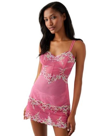 Wacoal Women's Embrace Lace Sheer Mesh Chemise Lingerie, 814191, Hot Pink/Multi, XX-Large