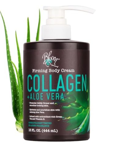 BLOOM IT'S A GREAT SKIN DAY! Men & Women Collagen Cream + AloeVera & Vitamin E Body Lotion & Face Moisturizer | Fragrance Free Skin Firming Lotion | Anti Aging Crepey Skin Tightening Cream | 15 Ounce