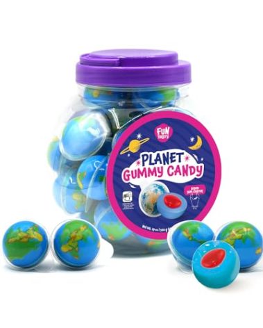 Earth Planet Gummy Balls - 19 Ounce Jar (30 Count) - Strawberry Jelly Filled Gummies - Individually Wrapped Gummy Candy - Party Favors - Earth Gummies for Goodie Bags by Funtasty