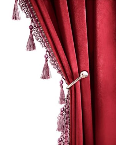 Fazhesici Red Blackout Velvet Curtains 72 inch Length Windows Rod Pocket Drapes with Tassels Soundproof Thermal Curtains for Living Room 2 Panels Set 52" x 72"