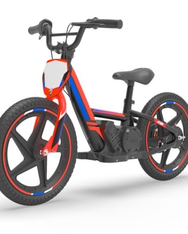 OLALA Electric Dirt Bike for Kids Aged 5-10, 340W Racing Grade Electric Motorcycle with Aluminum Frame, Up to 12MPH & 3 Speed Settings, Safe Disc Brakes, 16IN Knobby Tires