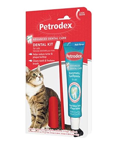 Petrodex Dental Care Kit for Cats, Cat Toothbrush and Toothpaste, Cleans Teeth and Fights Bad Breath, Reduces Plaque Tartar Formation, Malt Flavor, 2.5oz Toothpaste + Toothbrush