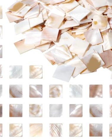 Sanbege 350 Pieces Mother of Pearl Mosaic Tiles, 0.8 Inch Square Natural Shell Veneer for DIY Crafts, Home Decoration