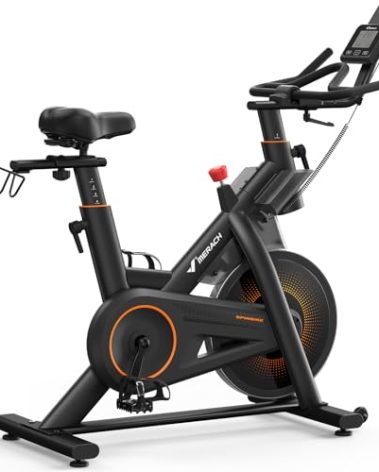 Merach Magnetic Exercise Bike, Indoor Cycling Bike with Self-Developed App, 350 LBS Weight Capacity, Comfortable Seat Cushion & Tablet Mount, Stationary Bike for Home Gym Fitness