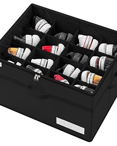 Luvhomee Shoe Storage Organizer, Fits 16 Pairs, Large Shoe Organizer Box for Closet, Clear Foldable Shoes Containers w/Bottom Support, Space Saving Shoe Cubby Storage Boxes w/Reinforced Handles, Black