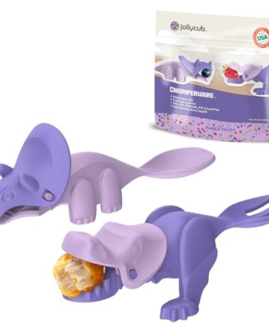 Jollycub® Interactive Toddler Utensils, Dino Chomperware™, Kids Silverware Set, BPA Free, Made in USA (Purple Fruits)